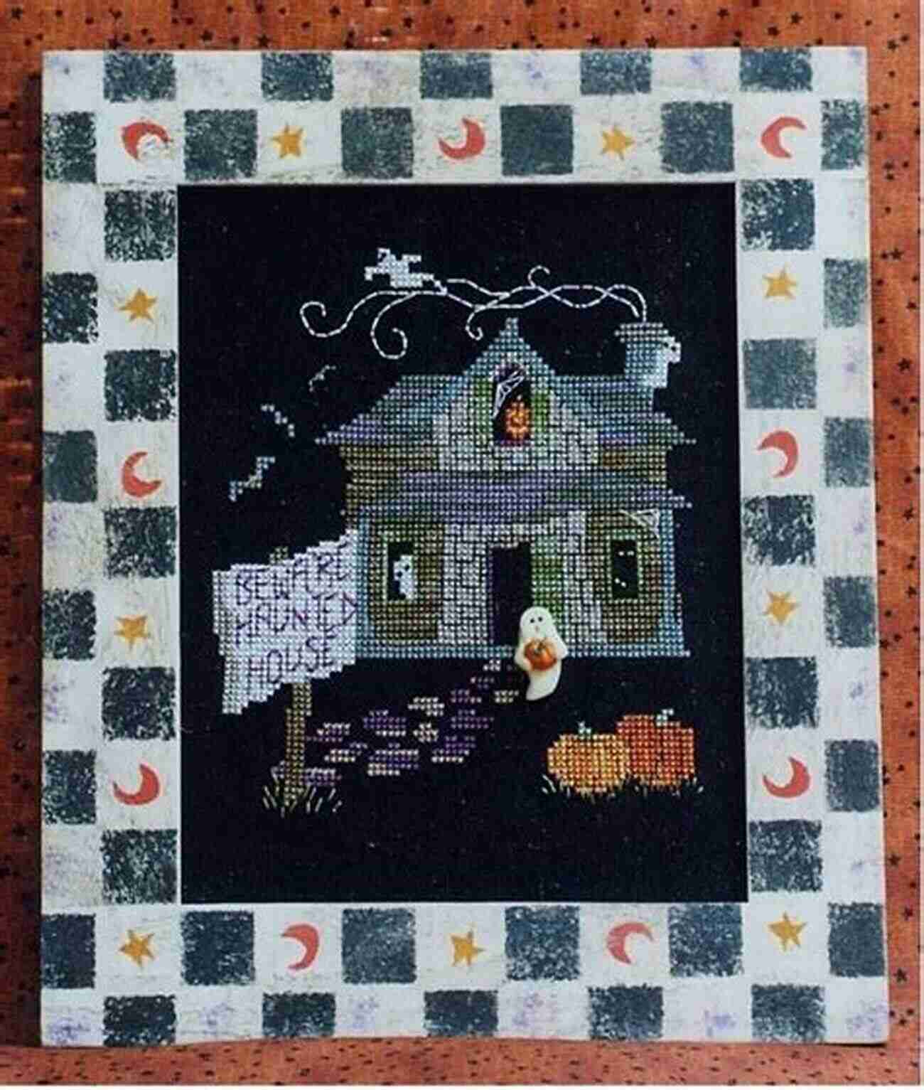 A Cross Stitch Design Of A Ghostly Graveyard Under A Full Moon Cross Stitch For Halloween: 13 Spooky Designs: 13 Cross Stitch Designs Featuring A Variety Of Different Halloween Images (Caz Hoyle S Cross Stitch Designs)