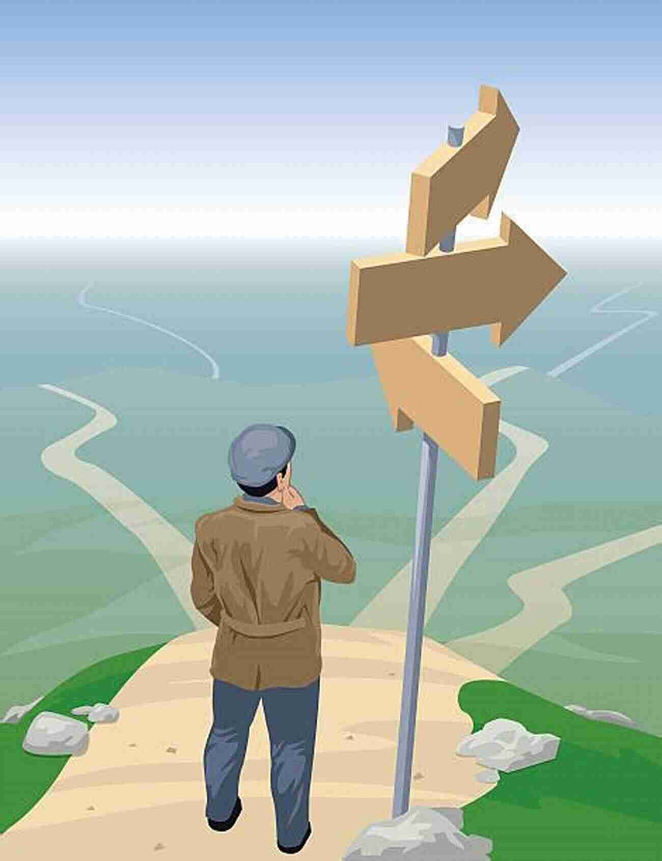 Illustration Of A Person Standing At A Crossroad, Contemplating Their Journey Of Heart And Mind A Journey Of Heart And Mind