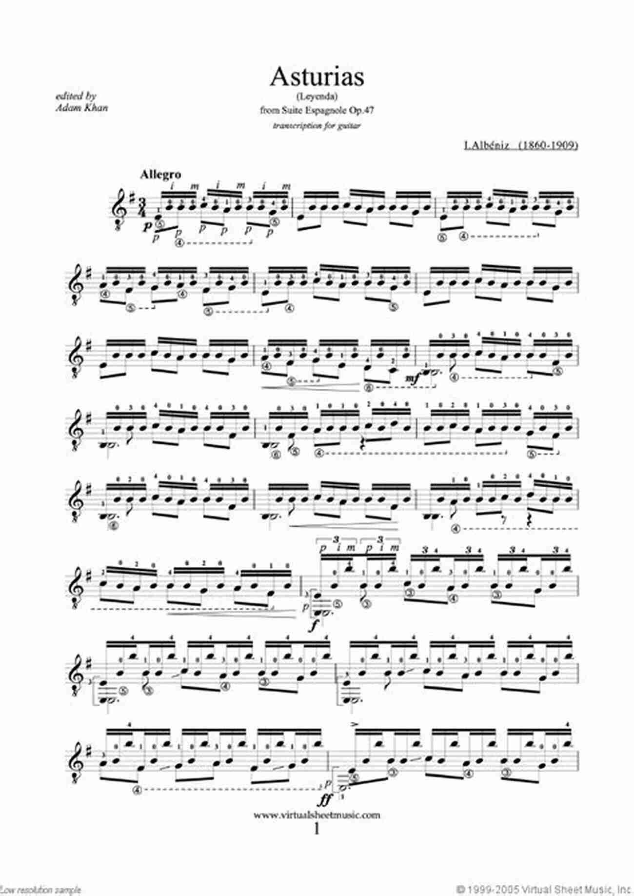 Sheet Music For Asturias By Isaac Albéniz Spanish For Guitar: Masters In TAB: Easy To Intermediate Sheet Music Solos By The Spanish Masters