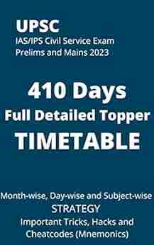 UPSC IAS/IPS Civil Service EXAM PRELIMS And MAINS 2023 410 DAYS Full Detailed Topper TIMETABLE: Month Wise Day Wise And Subject Wise STRATEGY Important Tricks Hacks And Cheatcodes (Mnemonics)